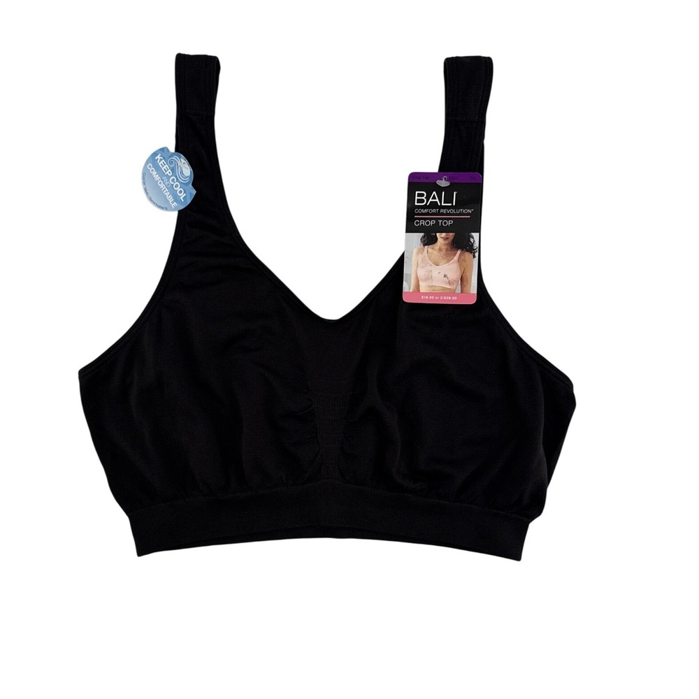 Bali Comfort Revolution Crop Top Black Seamless Wireless Bralette 103J 2XL NEW
